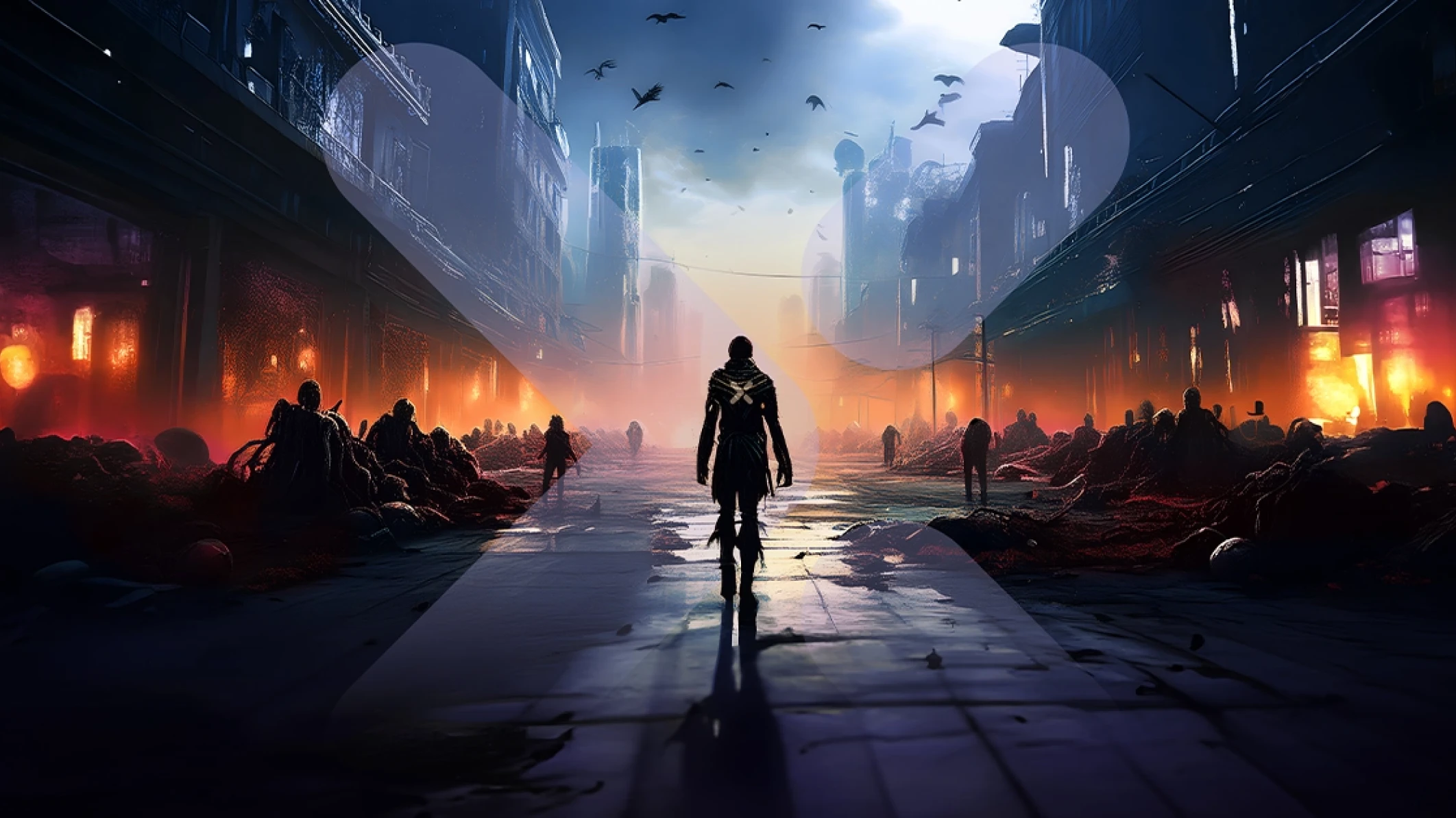 An apocalyptic scene  from a video game developed by a gaming studio.