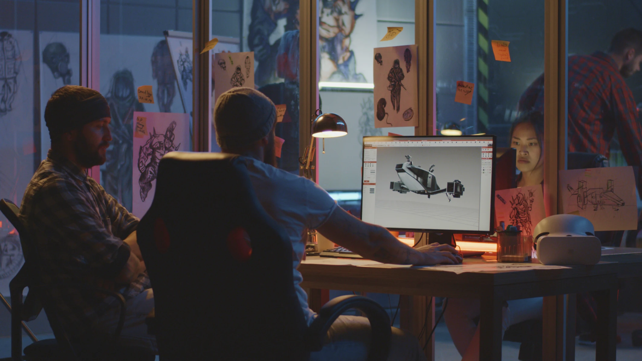 A group of developers developing video games for gaming studios.