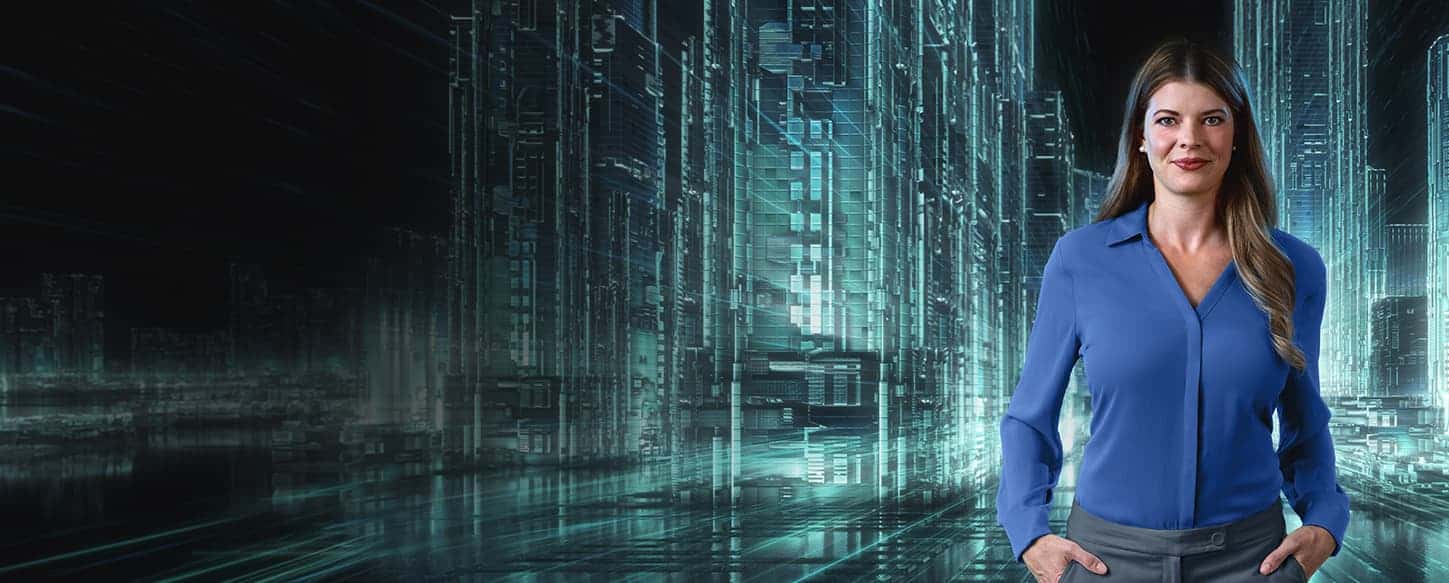 Woman with projected digital background