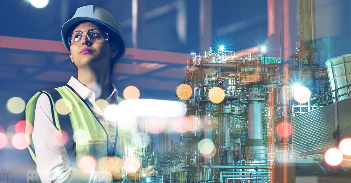 woman in energy oil and gas manufacturing environment